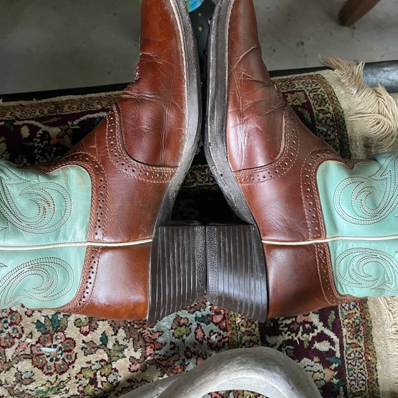 Ariat Mesquite Aquamarine Blue Cowboy Leather Roper Packer Boots Square Toe 7 - Picture 12 of 16